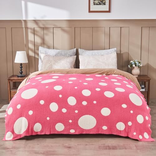CozeCube Reversible Knit Throw Blanket, Hot Pink White Polka Dot, 60"x80" - Image 5