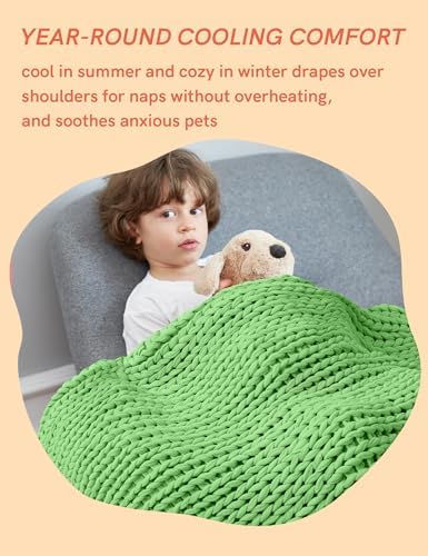 YnM Cooling Weighted Blanket, 100% Cotton Handmade Chunky Knitted Blanket, Weighted Lap, Breathable Heavy Blankets, Machine Washable Throw for Sleep or Home Decor (Green, 50x60 Inch, 10lbs) - Image 5