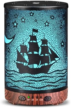 Essential Oil Diffuser 120ML Metal Aromatherapy Diffuser with Timer, Cool Mist Humidifier with Auto Shut-Off & 7 Color Lights for Home Office Spa (Sailing Ship) by JOYOLO