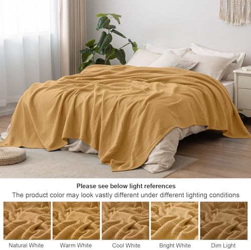PHF 100% Cotton Muslin Blanket Twin XL Size 66"x90", 4-Layer Lightweight Gauze Throw, Breathable Cloud-Soft Minimalist Blanket for Bed, Couch, Camping & Baby, Amber, Ideal Gift - Image 6