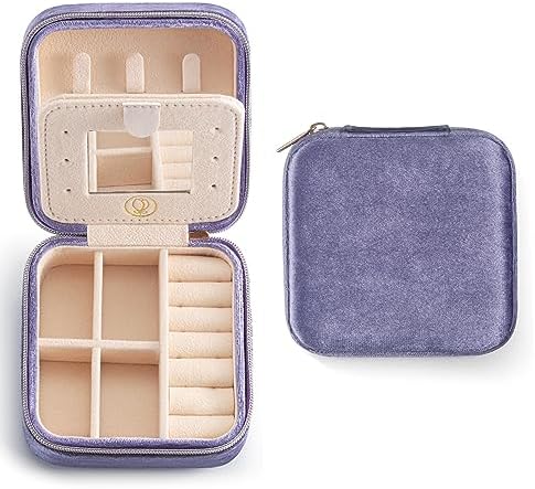ZPROW Plush Velvet Travel Jewelry Case, Travel Jewelry Organizer, Jewelry Travel Case,Travel Jewelry Box, Small Jewelry Case for Women, Jewelry Travel Box, Earring Organizer with Mirror - Periwinkle by ZPROW