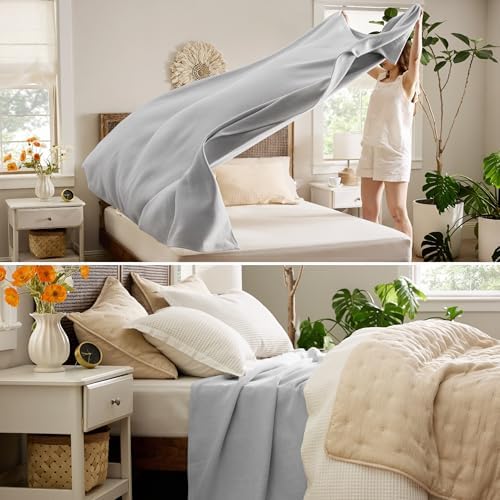 Bedsure 100% Cotton Blanket, Herringbone Weave, Queen Size, Cool Grey - Image 4