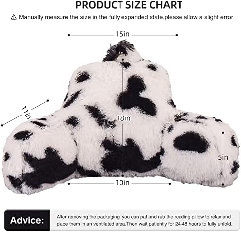 Aimuan Reading Pillow Bed Rest Pillow with Arms Plush Shaggy Fur Cushion for Adults Teens Incline Rest Sitting up & Sleeping Snoring Pillow with Pregnancy Lumbar Back Support (Standard, White-Black) - Image 3