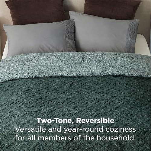 Bedsure Gentlesoft Sherpa Queen Size Blanket for Bed - Fleece Fluffy & Cozy Cable Jacquard Tufted for Women Gift, Thick and Warm Christmas Blanket for Winter, Dark Green, 90x90 Inches - Image 2