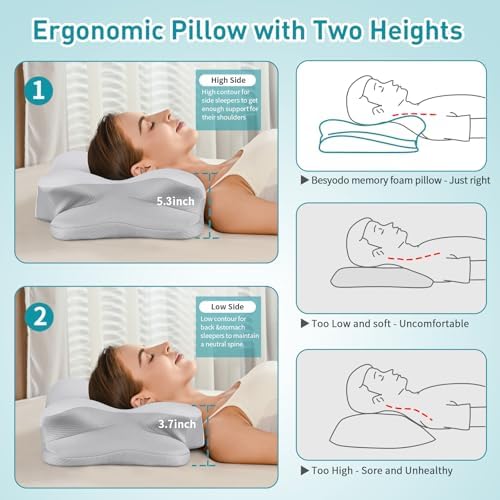 Cervical Neck Pillow for Pain Relief - Ergonomic Side Sleeper Pillow (Gray) - Image 6