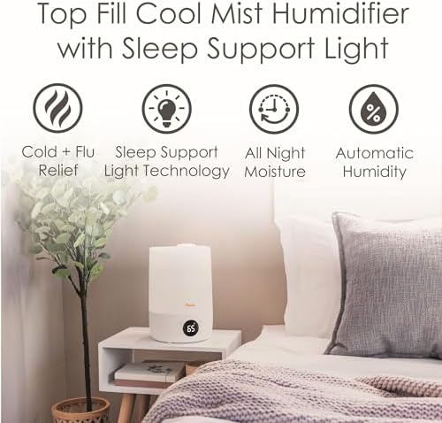 Crane Ultra-Quiet 3-in-1 Humidifier, Essential Oil Aroma Diffuser & Soothing Sleep Light - Compact 1.2 Gallon Capacity with Adjustable Night Light & Fragrance Tray - Ideal for Bedroom and Office - Image 3