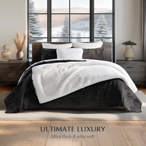 EVERGRACEHOME Faux Chinchilla Fur Throw Blanket, 50"x60", Snow Mink - Image 4