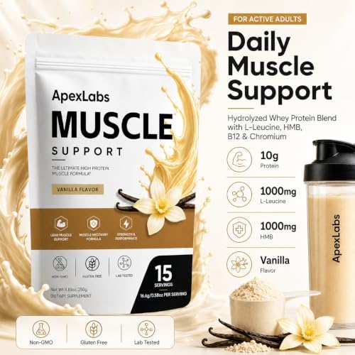Muscle Support Protein Powder, Vanilla Flavor, High Protein Formula with Whey Protein Hydrolysate, L-Leucine, HMB, B12, Chromium & Rosemary Extract, 8.81 oz 15 Servings - Image 2
