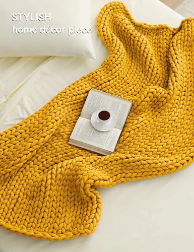 YnM Chunky Throw Blanket, Medium-Weight, Hand Knitted, Skin Friendly, Ventilated and Breathable, Machine Washable, Home Décor Piece for Couch, Sofa and Bed (Yellow Fusion, 40x50 Inch) - Image 2