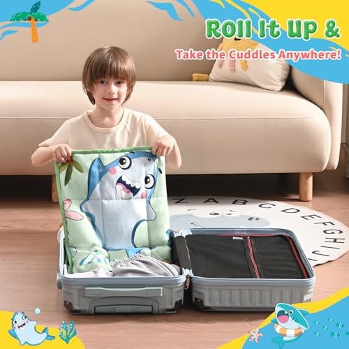 anfie Weighted Lap Pad 2 Pounds, Weighted Blanket (30"*40") Cooling Blanket for Resting,Weighted Throw Blanket for Travel Indoor Outdoor (Green Shark) - Image 4