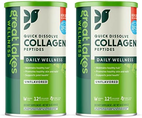 Great Lakes Wellness Collagen Peptides Powder for Skin, Hair, Nails, Joints & Digestion - Unflavored - Quick Dissolve Hydrolyzed, Non-GMO, Keto, Kosher - 16 oz - 2 Pack by GreatLakesWellness