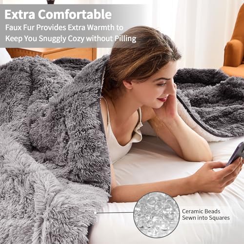 yescool Weighted Blanket for Adults (15 lbs, 60" x 80", Smoke Gray) Heavy Blanket for Sleeping Perfect for 140-160 lbs, Queen Size Faux Fur Blanket with Premium Glass Bead, Machine Washable - Image 3