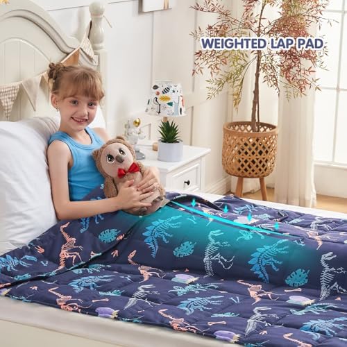 yescool Dinosaur Weighted Blanket 10 Pounds Cooling Weighted Lap Blanket, Navy Heavy Blankets for Sleeping, Weighted Throw Blankets Gifts for 80-110lbs, 40" x60 - Image 2