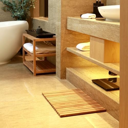 Nordic Teak 100% Solid Teak Wood String Mat - Indoor and Outdoor Use - Non-Slip Wooden Platform for Sauna, Pool, Hot Tub Flooring Decor and Protector (Natural Finish, 23.62" x 15.75") - Image 2