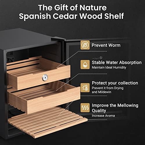 KingChii 48L Electric Cigar Humidors with Temperature Control System, Cigar Cabinet with Spanish Cedar Wood Shelves & Hygrometer, Father Day Gifts for Men (3 Layers 350 Capacity) - Image 4