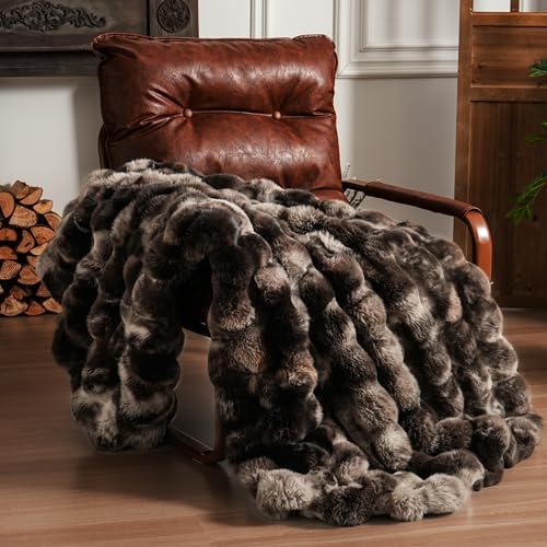 BENVWE Fluffy Faux Fur Throw Blanket for Couch, Soft Plush Thick Cozy Fuzzy Luxury Minky Bubble Blanket for Home Living Room Decor Gift for Women, Tie-dye Coffee, 50" x 60", 1100GSM by BENVWE