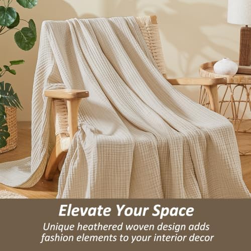 EMME Cotton Muslin Twin Blanket Breathable Gauze Soft Lightweight Blankets Adults Gifts for Women (Heather Beige, 60"x80") - Image 4