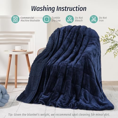 Wemore Sherpa Weighted Blanket for Adult 20 lbs Queen 60"x80" Navy Blue - Image 6