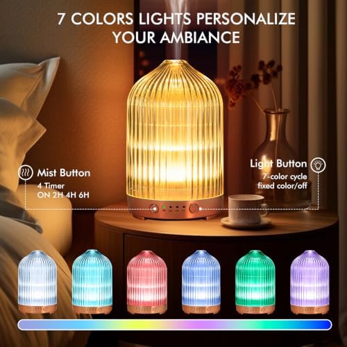 Essential Oil Diffuser for Home- 200ml Aromatherapy Diffuser for Essential Oils with 4 Timer, 7 Color LED Lights Waterless Auto Shut-Off for Home Office Décor Gifts for Women - Image 2