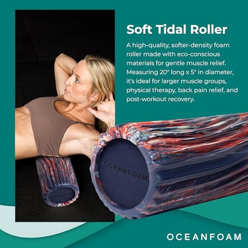 Oceanfoam Soft Tidal Roller (Dark Navy, Red and Natural Marbled) - Low Density Foam Roller for Physical Therapy, Back Pain, Exercise & Stretching - Wave Textured - Yoga, Wellness - Full Size, 20" x 5" - Image 3