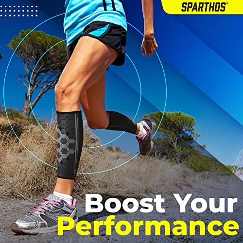 Sparthos Calf Compression Sleeves, Shin Splint Relief Men, Women - Black-L - Image 2
