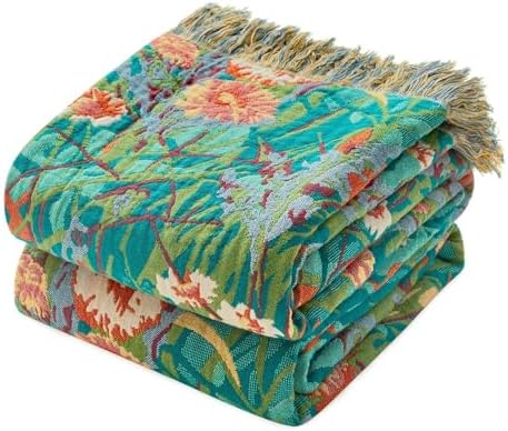 MSGKV Boho Throw Blanket 50"x60" 100% Cotton Floral Blanket for Couch Bed by MSGKVHomeTextiles