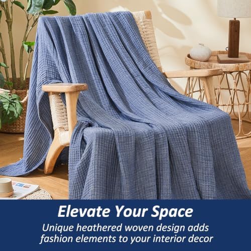 EMME Cotton Muslin Twin Blanket Breathable Gauze Soft Lightweight Adults Gifts for Women (Heather Navy, 60"x80") - Image 4