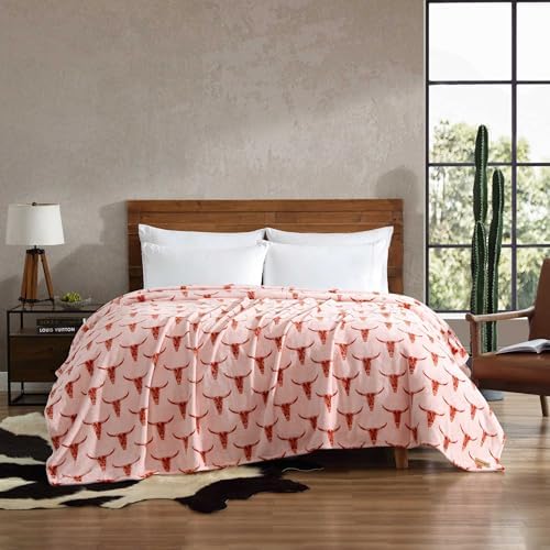 Wrangler - King Size Blanket, Super Soft & Reversible Plush Fleece Bedding, Throw Blanket for Couch or Bed (Steer Head Peach) - Image 2