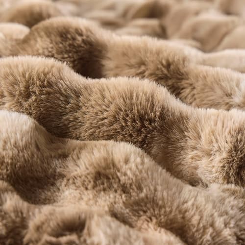 BENVWE Fluffy Faux Fur Throw Blanket for Couch - Soft, Plush, Thick, Cozy, Fuzzy Luxury Minky Bubble Blanket for Home Living Room Decor, Gifts for Women, Tie-dye Brown, 63" x 80", 1100GSM - Image 6