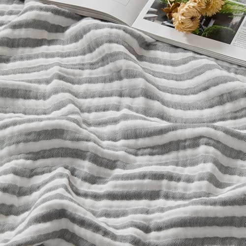 EMME Cotton Muslin Blanket Couch 4-Layer Breathable Gauze Soft Lightweight Bed Blankets Adults Grey Queen (90" x 90") by EMME