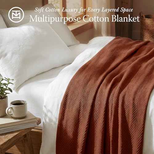 Threadmill Luxury 100% Cotton Twin Herringbone Blanket, Paprika - Image 2