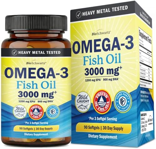 Triple Strength Omega 3 Fish Oil 3000mg for Women and Men, 90 Softgels by BioSchwartz