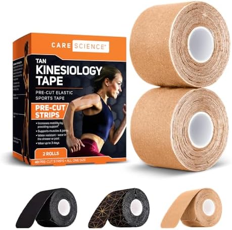 Care Science Waterproof Tan Kinesiology Tape, 40 Precut Strips, 2 Rolls by CareScience
