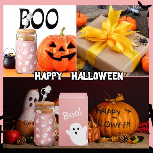 Blushtier 3 Pcs Halloween Ghost Gifts Pink Tumbler Cup Sleeve Gifts Box - Image 6