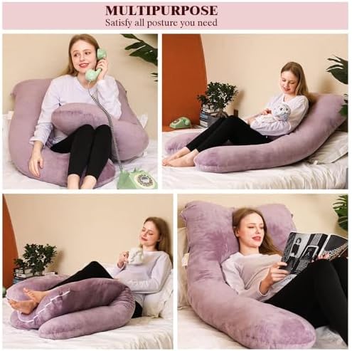 Chilling Home Pregnancy Pillow, U Shape Pregnancy Pillows for Sleeping, 55in Body Pillow for Sleeping, Body Pillows for Adults, Maternity Pillow, Velvet Removable Cover, Pink - Image 4