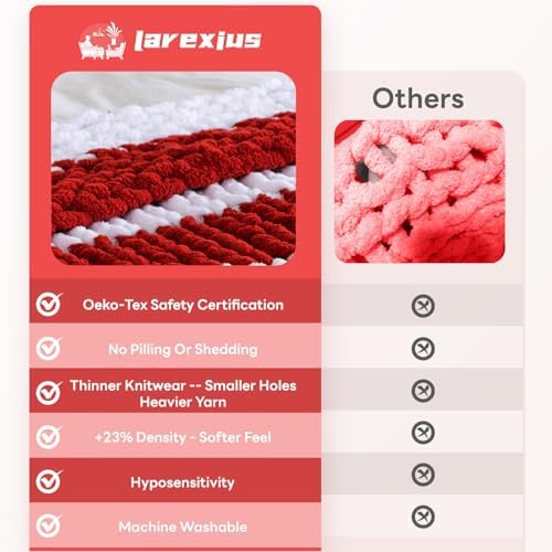 Chunky Knit Throw Blanket for Couch，50x60 Inches White red - Image 5