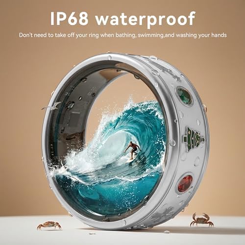 Smart Ring for Men, Fitness & Activity Tracker with Blood Pressure/Heart Rate Monitor, Sleep Tracker, Step Counter, IP68 Waterproof Ring for iOS & Android, Fast Charge, No Subscription (Silver,Size8) - Image 5