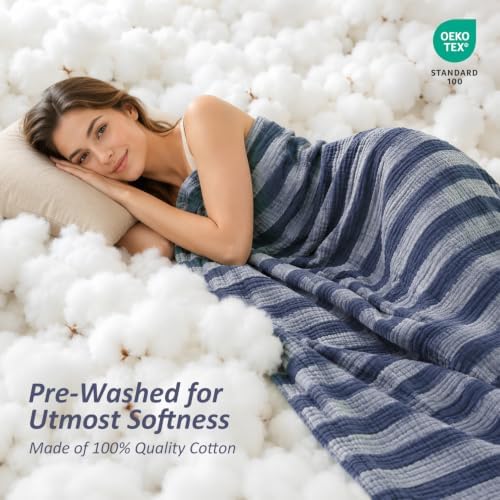EMME Cotton Muslin Blanket Couch 4-Layer Breathable Gauze Soft Lightweight Bed Blankets Adults Dark Navy Throw XL (50" x 70") - Image 3
