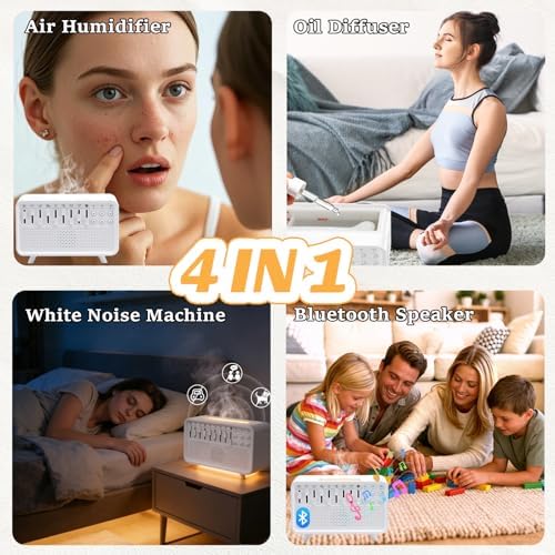 White Noise Night Light Sound Machine Humidifier 3-in-1 White Noise Machine with 8 Ambient Sounds Air Humidifier for Bedroom Powered by USB Essential Oil Diffuser for Sleeping Meditation Work - Image 3