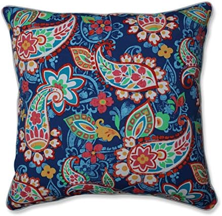 Pillow Perfect Paisley Indoor/Outdoor Accent Throw Pillow, Plush Fill, Weather, and Fade Resistant, Floor - 25" x 25", Blue/Green Party, 1 Count by PillowPerfect