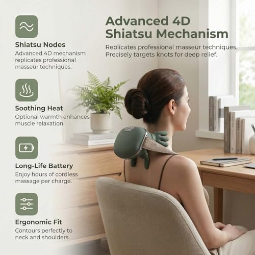 2026 Upgraded 4D Neck and Shoulder Massager, Bionic Heated Massager, Shiatsu Kneading & Fingers Traction for Deep Tissue, Wireless Portable Massager for Pain Relief and Muscle Relaxing - Image 5