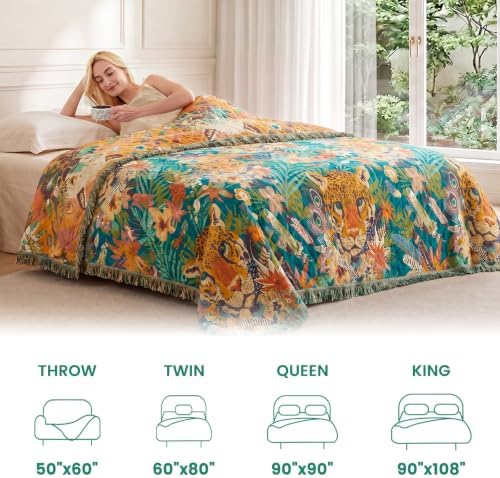 MSGKV Boho Throw Blanket 60"x80" Cotton Leopard Blanket for Bed & Couch - Image 6