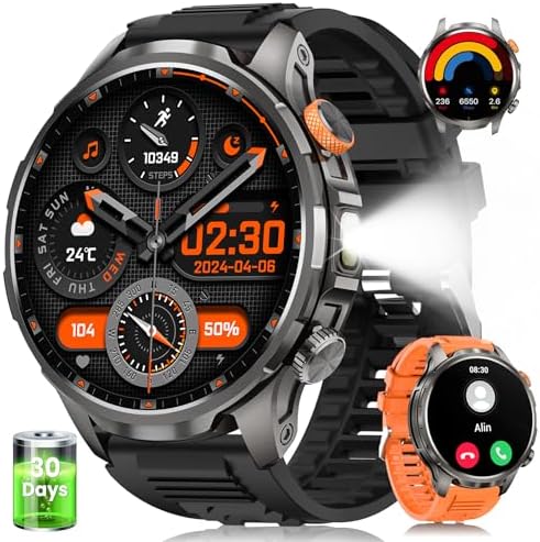 Military Smartwatch for Men 1000mAh Fitness Tracker Rugged Men Watch 2Bands by NAIXUES