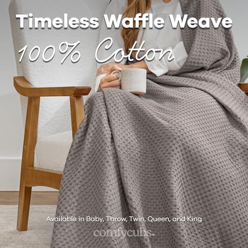 Comfy Cubs 100% Cotton Waffle Weave Throw Blanket Breathable Skin-Friendly Soft Lightweight Blankets - Perfect Warm Textured Blanket Layer - Size for Couch Bed & Sofa (Charcoal, 50" X 60") - Image 3
