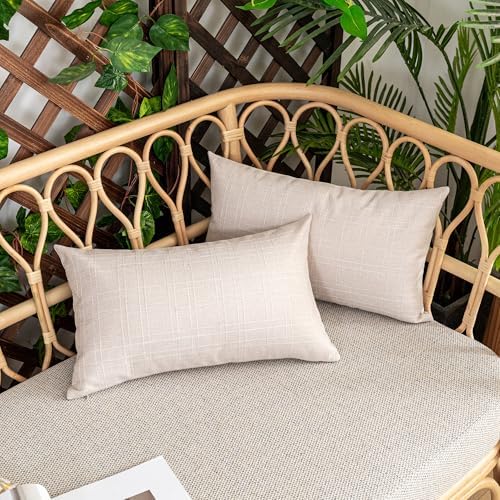 Kevin Textile Outdoor Waterproof 14”x24” Lumbar Pillow Covers 2 Pack, Beige - Image 4