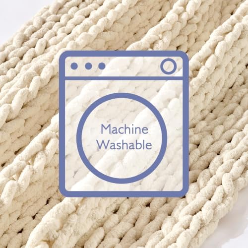 Bigacogo Chunky Knit Throw Blanket for Couch, 40x40 inches, Beige - Image 6