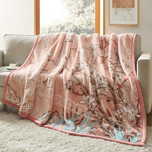 Nestl Korean Mink Blanket Queen Size - 9 Lbs Velvet Fleece Korean Blanket - 2 Ply Warm & Thick Winter Blanket - Wrinkle & Fade Resistant - 79 x 94 Inches (Peach) by Nestl