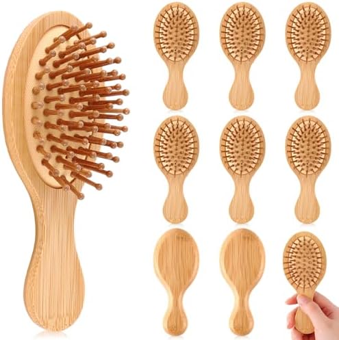 FoldTier 10 Pack Mini Bamboo Hair Brush Bulk Wooden Travel Small Hairbrush by FoldTier