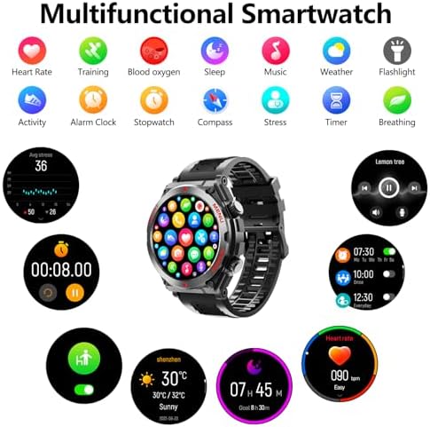 Military Smart Watch,1.52-Inch Smartwatch with Text and Call,24/7Heart Rate Sleep Monitor,Blood Oxygen,and Activity Trackers-Compatible with iPhone and Android,for Men and Women (Black up, 1.52) - Image 4