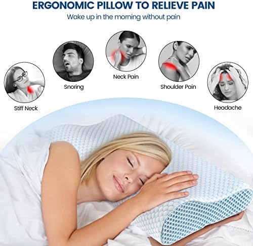 Polovo Neck Pillow Memory Foam Pillows for Sleeping, Ergonomic Cervical Pillow Neck Support Pillow Bed Pillow for Side Back Stomach Sleepers, Contour Pillow for Neck and Shoulder Pain Relief (Blue) - Image 2